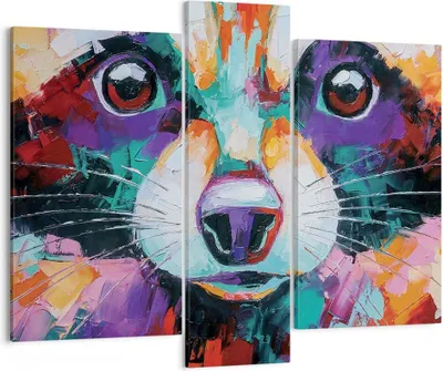 Produktbild von Bild auf Leinwand - Leinwandbild - 3 Teile - Waschbär Bunt Öl - 95x80cm - Wand Bild - Wanddeko - Wandbilder - Leinwanddruck - Bilder - Wanddekoration - Leinwand bilder - Wandbild - CB95x80-4565