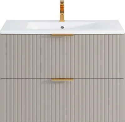 Produktbild von Rillenförmiger Hängeschrank mit Einbaubecken - Beige - 80 cm - ZEVARA