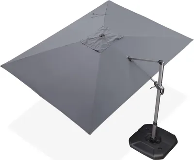 Produktbild von PURPLE LEAF Ampelschirm Rechteckig Sonnenschirm Groß 270 x 350 cm 360-Grad Drehbar mit Fußpedal und Kreuzsockel für Terrasse, Balkon Sonnenschutz,Grau