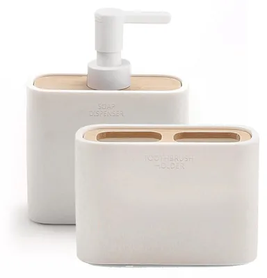 Produktbild von Set von 2 Badezimmeraccessoires mit Seifenspender und Zahnbürstenhalter
