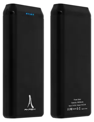 Two black power banks are shown side-by-side against a white background.