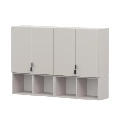 Produktbild von Jugendzimmer Komplett – Set MEZZO I Wandschränke, Wandregal Kaschmir/ Kaschmir (4-teilig), schwarze Metallgriffe