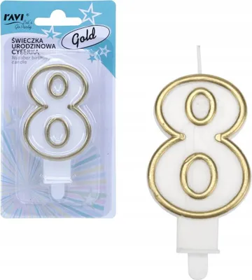 Immagine prodotto di Candela di compleanno numero 8 oro