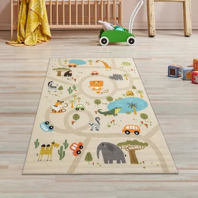 Immagine prodotto di Tappeto da gioco antiscivolo per bambini, colore beige - 80 x 150 cm