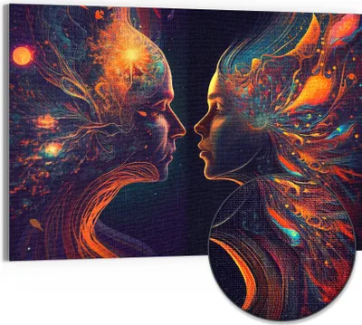 Produktbild von DEQORI Hybrid Leinwand Bild 90x60 cm 'Kosmische Geistesreise' Wandbild Glas flach modern