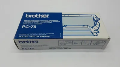 Produktbild von Brother PC-75, Faxkassette + Farbband, 144 Seiten, Schwarz, FAX-T102 / FAX-T104 / FAX-T106, Wärmeübertragung, 1 Stück(e)