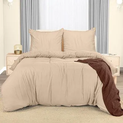 Produktbild von Famanu Bettwäsche Set Beige - 220 x 240 cm Bettbezug + 2 Kissenbezüge