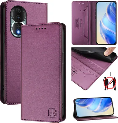 Produktbild von Lederhülle für Honor 80 Hülle Flip Brieftasche Kartenfächern Ständer Schutzhülle Lila