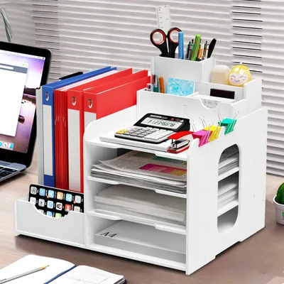 Image de Organisateur de documents pour bureau, avec structure en bois