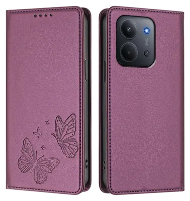 Produktbild von Lederhülle für Xiaomi Redmi 15C 5G/4G, Schmetterling Prägung Leder Brieftasche Schutzhülle mit Ständer Lila