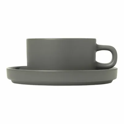 Obrázok produktu pre Blomus Pilar Set 2 šálky na čaj s podšálkou, šálka, hrnček, hrnček s držadlom, keramika, Pewter, 200 ml, 63975