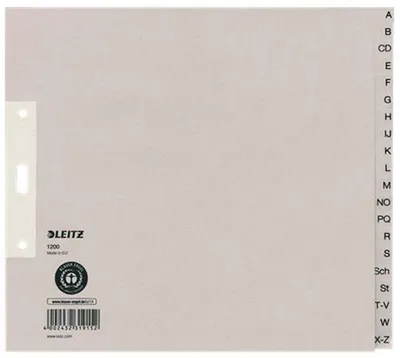 Immagine prodotto di Leitz 1200-00-85 1200 Register - A - Z, Papier, A4 Überbreite, 21 cm hoch, 20 Blatt, grau
