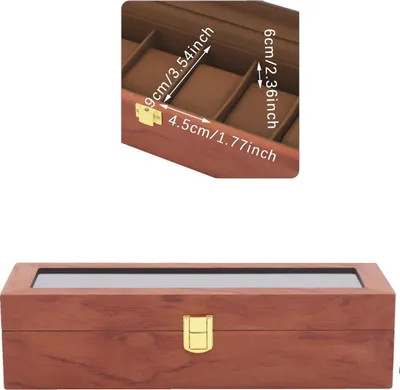 Immagine prodotto di Scatola per orologi, 6 scomparti, coperchio trasparente, color marrone