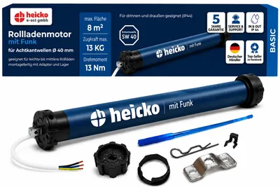Produktbild von heicko Funk-Rollladenmotor 13 Nm SW40 Rohrmotor, 29 kg Zugkraft, 8 m², Basic, KI-generiertes Bild