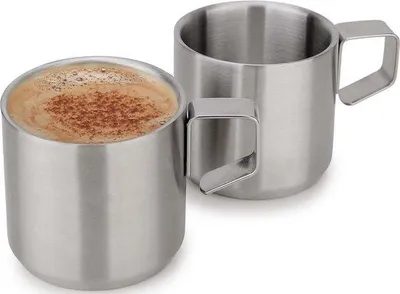 Obrázek produktu pro Dvoustěnné, 5 oz, nerozbitné, stříbrné, bezdrátkové hrnky na kávu, sada 2 ks
