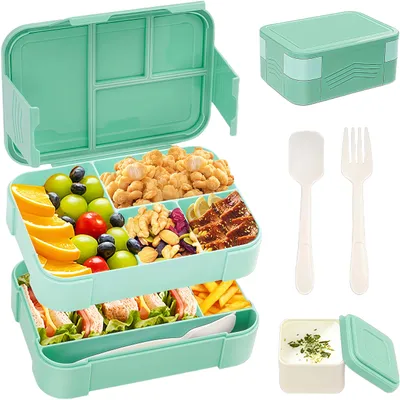 Produktbild von Brotdose Kinder mit Fächern, Auslaufsicher Lunchbox, Bento Box, Jausenbox Brotbox, Mikrowelle/Spülmaschinenfest, Grün