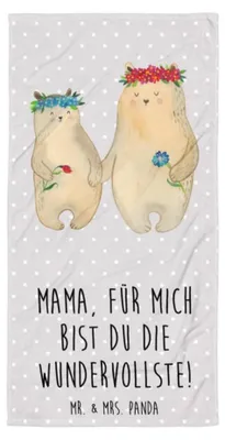 Produktbild von Mr. & Mrs. Panda Reisehandtuch Bären mit Blumenkranz - Grau Pastell - Geschenk, Handtuch, Großes Badehandtuch, Kinder, Muttertag, Bär, Mama, Familie, Strandtuch, Mutter