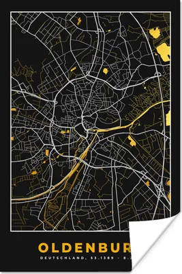 Produktbild von MuchoWow® Poster Oldenburg - Deutschland - Gold - Stadtplan - Karte 120x180 cm - Kunstposter