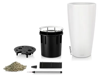 Produktbild von Pflanzgefäß Rondo Premium 32 Weiß matt| Pflanzsäule mit Bewässerungssystem, Wasserstandsanzeiger und Pflanzeinsatz | Matte Oberfläche | Ø 32,5 x 56,5 cm | 15786