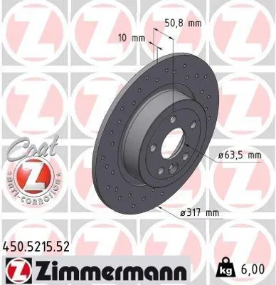 Produktbild von ZIMMERMANN Bremsscheibe Hinten für LAND ROVER Range Rover Evoque (L538) 317mm 450.5215.52