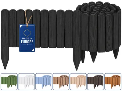 Produktbild von Woodygift Beeteinfassung Holz Rollzaun Gartenzaun Rasenkante Palisade Flexibler Rollborder für Beet und Rasen Graphit 20x200 cm