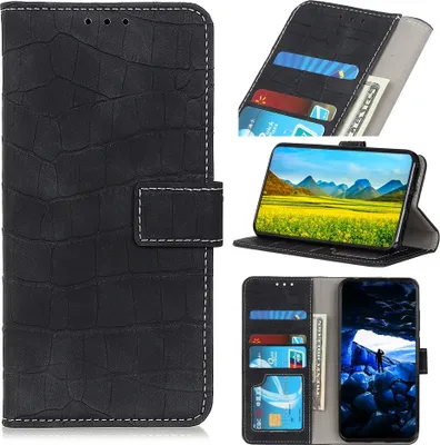 Produktbild von Mobigear Croco  POCO X5 Hülle Klapphülle Geldbörse - Schwarz