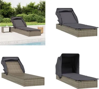Produktbild von vidaXL Sonnenliege mit Faltdach Grau 213x63x97 cm Poly Rattan - Sonnenliege - Sonnenliegen - Sonnenbett - Tagesbett