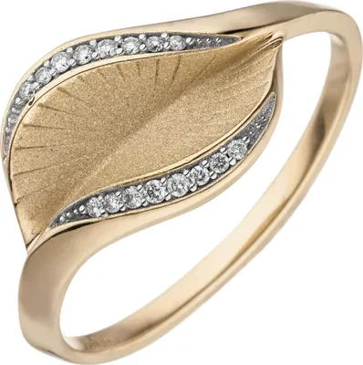 Produktbild von Gr. 54 - Damen Ring 585 Gold Gelbgold matt 16 Diamanten Brillanten