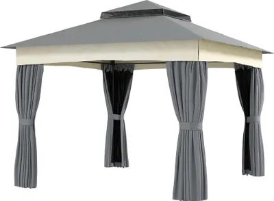 Produktbild von Pavillon mit Doppeldach, 3x3 m Wasserabweisend Stabil Winterfest Gartenpavillon aus Metall Dunkelgrau