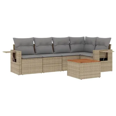 Produktbild von vidaXL 6-tlg. Garten-Sofagarnitur mit Kissen Beige Poly Rattan