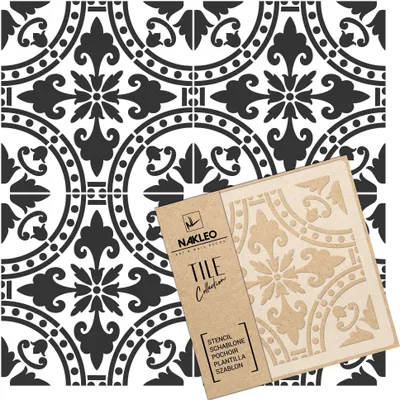 Produktbild von Tile Fliesen Schablone zum Malen 33x33 cm, Isna Spanische Maurische Blume Marokkanisch, Kunststoff Wiederverwendbare Bodenschablone DIY