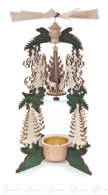 Produktbild von Pyramide Wärmespiel mit Engeln und Weihnachtsmann, für Teelicht Breite x Höhe x Tiefe 13 cmx22 cmx13 cm NEU