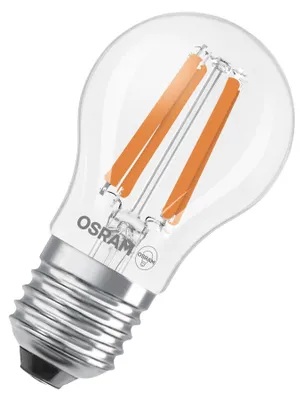 Obrázek produktu pro LED žárovka OSRAM v klasickém tvaru minikoule, s dekorativním LED vláknem, energetická třída A, E27, 1,2 W, 255 lm, 4000 K, studená bílá. Žádné zahřívání, 100 % světla okamžitě.