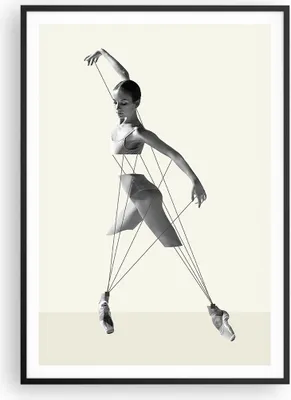 Produktbild von Gerahmtes Poster - Schwarzer Rahmen - Surreal Ballerina Marionette - 70x100 cm - Wand Bild - Wanddeko - Wandbilder - Kunstposter - Wandposter - Bilderrahmen - Bilder - Kunstdruck - P2BPA70x100-4812