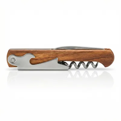 Produktbild von Arendo Kellnermesser, Korkenzieher mit Holzgriff, Kellnerbesteck Holz/Edelstahl, Weinöffner, Flaschenöffner, Folienschneider, ergonomisch, robust & kompakt