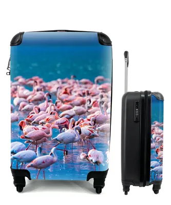 Produktbild von MuchoWow® Koffer Handgepäck Trolley Rollkoffer Kleine Reisekoffer mit 4 Rollen - Flamingo - Wasser - Tropisch - Rosa - Cabin Size < 55x40x23 cm & 55x40x20 cm - Fotokoffer - Kabinenkoffer - Boardgepäck - Reise-Box - Reisekoffer - Reisegepäck - Koffer mit Bild - Trolley für Kinder