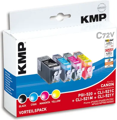 Produktbild von KMP C72V Vorteilspack BK/C/M/Y komp. mit PGI-520 / CLI-521