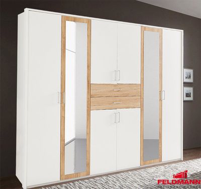 Wimex Diver Kleiderschrank 270cm mit Spiegel weiß / plankeneiche 8-türig