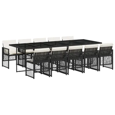 Produktbild von 11-tlg. Garten-Essgruppe mit Kissen Schwarz Poly Rattan