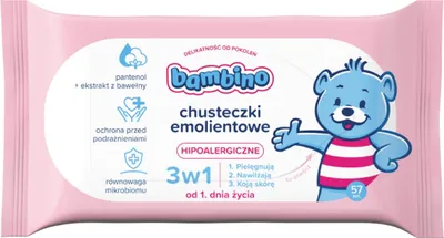 Zdjęcie produktu dla Bambino Emolienty Chusteczki Do Pielęgnacji Dla Dzieci 57 Sztuk