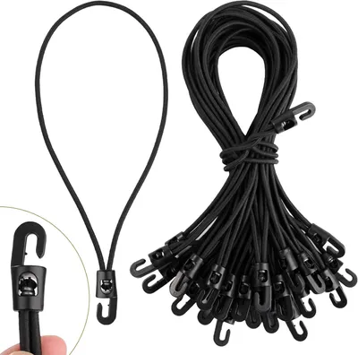 Produktbild von 30 elastische Bungee-Seile, 25 cm Haken, schwarze Multifunktionsgurte für Planen/Zelte/Gepäck/Campingausrüstung