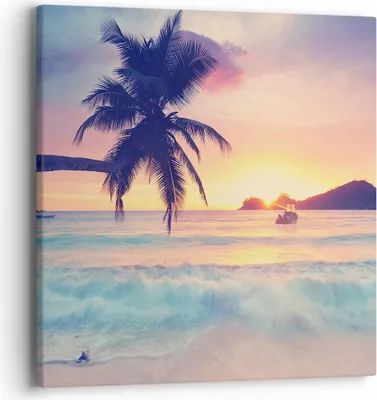 Produktbild von Bild auf Leinwand - Leinwandbild - Meer Strand Palme - 40x40cm - Wand Bild - Wanddeko - Wandbilder - Leinwanddruck - Bilder - Kunstdruck - Wanddekoration - Leinwand bilder - Wandkunst - AC40x40-3992