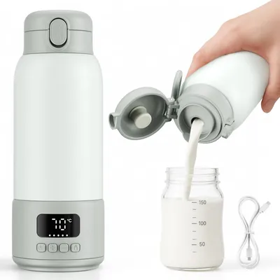 Zdjęcie produktu dla Podgrzewacz do mleka i wody dla niemowląt - Przenośny podgrzewacz do butelek - Pojemność 500 ml - Szybkie nagrzewanie - Zasilanie USB i bezprzewodowe - Stal nierdzewna 316 - Dostępny w wielu kolorach