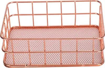 Image de Panier de rangement de bureau, or rose, grille métallique, fruits, vêtements, table, organisation, rangement