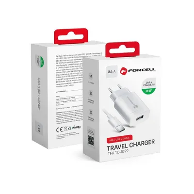 Zdjęcie produktu dla NETZ - Ładowarka FORCELL z wtyczką USB typu C 2.4A i funkcją Quick Charge 3.0
