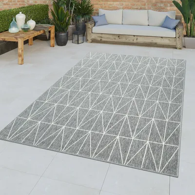 Produktbild von TT Home Kurzflor In- & Outdoor Teppich 3D Effekt Geometrisch Abstraktes Muster Grau Größe 120x170 cm