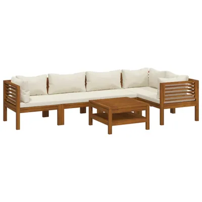 Image de vidaXL Ensemble de salon de jardin 6 pièces avec coussins Crème Bois massif Acacia