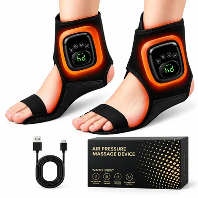Produktbild von Fußmassagegerät mit Wärme, kabelloses Knöchel Massagegerät mit 4 Vibrationsmodi, 3 Wärmestufen und Luftdruckmassage, 2er Set