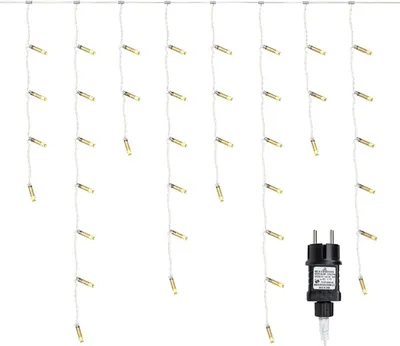 Lichtgordijn 10 m, 400 LED-Eiszapfen, warmweiß, IP44