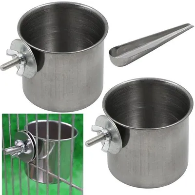 Productafbeelding van Ibenzoa® Robuuste vogelvoerhouder van roestvrij staal met verstelbare voer- en waterbak, 6,3 x 6,3 x 5 cm – geschikt voor vogels en kleine dieren